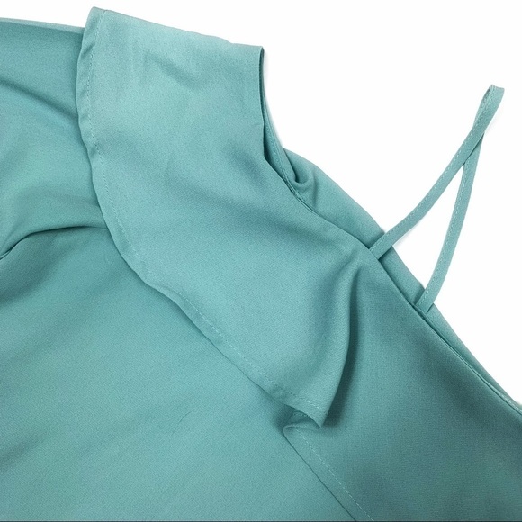 Elodie Mint Cold Shoulder Long Sleeve Blouse - Picture 2 of 5